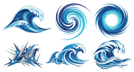 Dynamic blue ocean wave vector illustrations and abstract spirals Water Aqua Splash Surf Tide Sea Storm