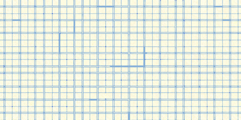 Abstract grid pattern with blue lines and dots on a textured cream background