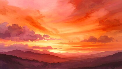 Majestic mountain range silhouetted against a vibrant and colorful sunset sky