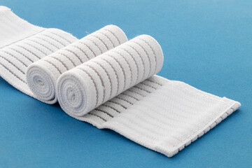 Rolls of sports elastic bandages for fitness, training. Sports motivation lifestyle concept.