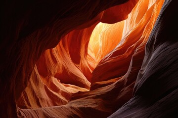 Narrow sandstone canyon, warm light
