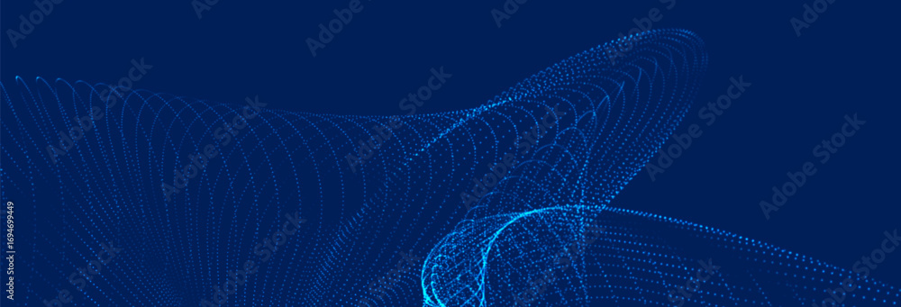 Poster futuristic dot wave. abstract digital particle wave. technology background. colored musical wave. li