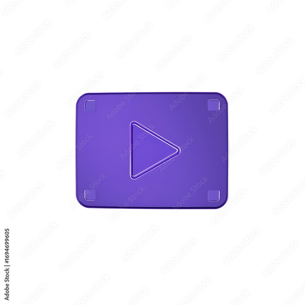 Poster violet play button 3d isolated transparent isolated on white background