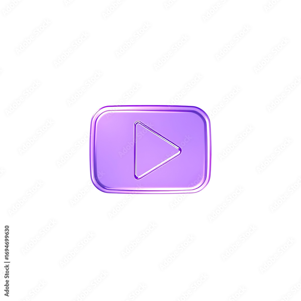 Poster violet play button 3d isolated transparent isolated on white background