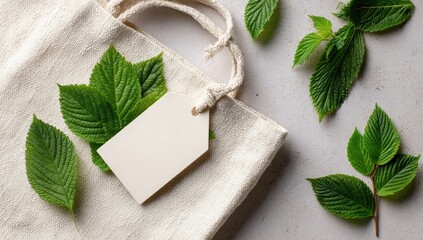 Eco-friendly tote bag with fresh leaves