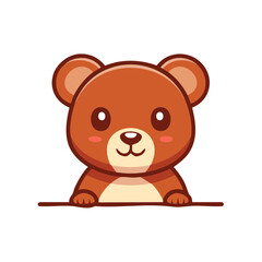 Fototapeta premium Adorable brown bear cub peeking over an edge cartoon illustration