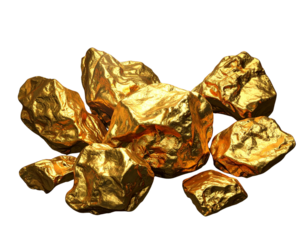 Cluster of Raw Gold Nuggets, Lustrous Metallic Texture, 3D Render, Isolated.