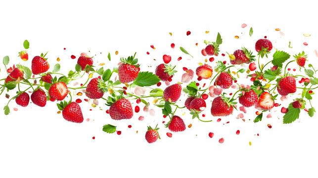 Fresh strawberries with leaves, Isolated on white background