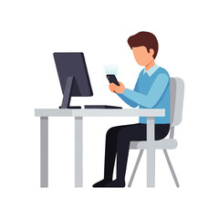 Modern professional checking smartphone at desk, digital communication and technology concept