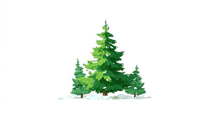 Fototapeta premium Three green fir trees in the snow