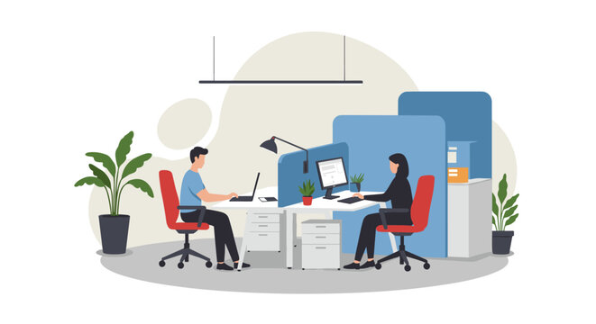 Modern office workspace with team collaboration and technology