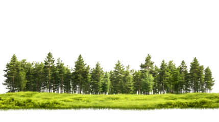 Green forest edge with sunlit meadow, perfect for nature and outdoor projects, Isolated on white background