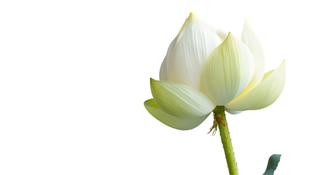 Elegant white lotus bud unfurling delicate petals, symbolizing purity and new beginnings, Isolated on white background