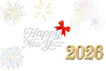 Happy new year 2026 with firewords and festive design -Transparent background