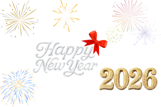 Happy new year 2026 with firewords and festive design -Transparent background - Powered by Adobe