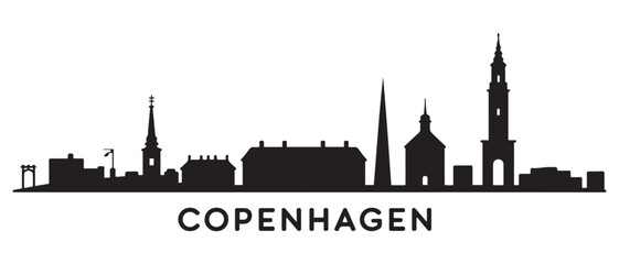 Copenhagen skyline silhouette. Black Copenhagen city design. Vector black silhouette. with white background