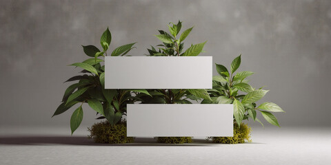 Obraz premium White blank boards with green plants creative eco design - AI generated