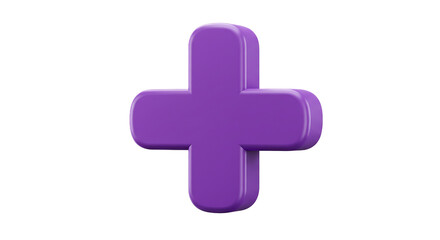 Obraz premium Purple 3D Plus Sign Icon on Transparent Background