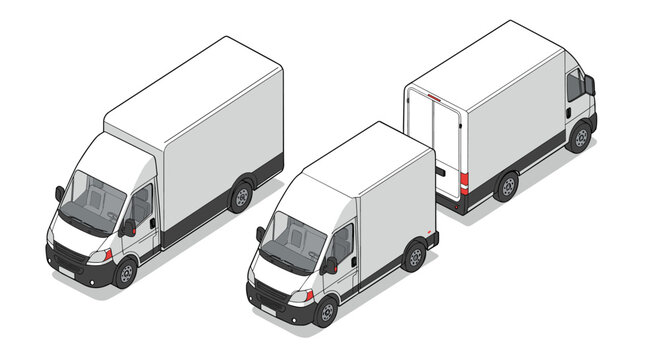 Fototapeta Isometric delivery vans set in white and black color schemes