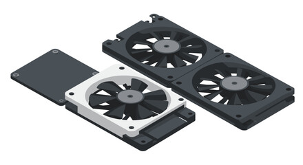 Fototapeta premium Isometric gpu cooling fans: modern tech hardware components in 3d design