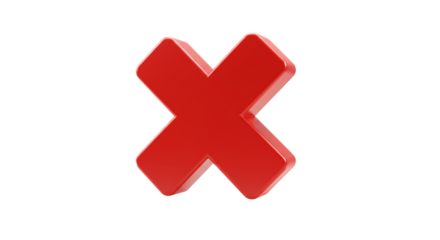 Red 3D Cross Symbol on Transparent Background
