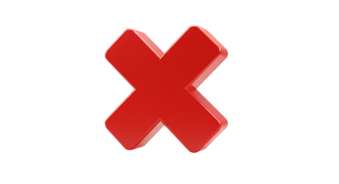 Red 3D Cross Symbol on Transparent Background