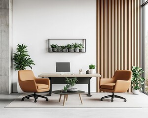 Collaborative workspace with minimal furniture and acoustic paneling