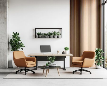 Collaborative workspace with minimal furniture and acoustic paneling