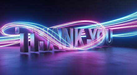 Neon Thank You Sign with Abstract Background.