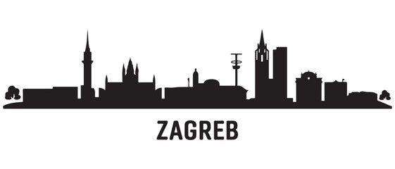 Obraz premium Zagreb skyline silhouette. Black Zagreb city design. Vector black silhouette. with white background