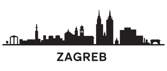 Fototapeta premium Zagreb skyline silhouette. Black Zagreb city design. Vector black silhouette. with white background