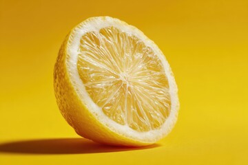 Close-up lemon slice on yellow background (1)