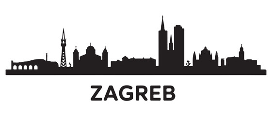 Obraz premium Zagreb skyline silhouette. Black Zagreb city design. Vector black silhouette. with white background