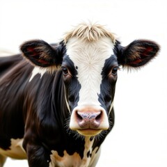 Close-Up of a Young Cow with Distinctive Markings in Pasture