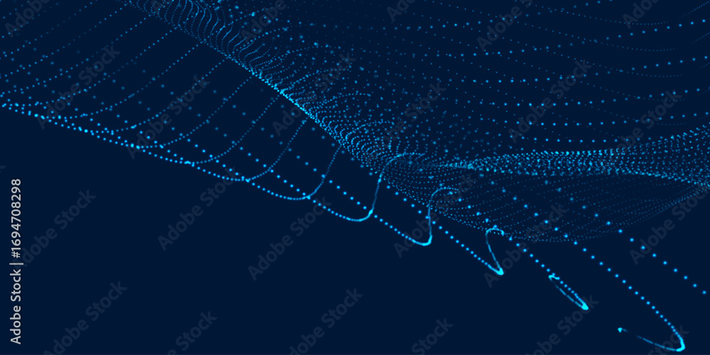 Poster futuristic dot wave. abstract digital particle wave. technology background. colored musical wave. da