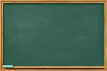 Classic green chalkboard in a wooden frame against a bright white backdrop. Close-up of a blank blackboard. Horizontal black board or wall texture background. School Chalk black board with blue eraser