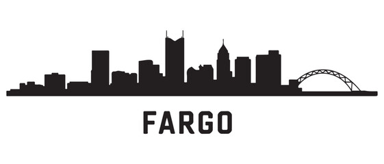 Fototapeta premium Fargo skyline silhouette. Black Fargo city design. Vector black silhouette. with white background