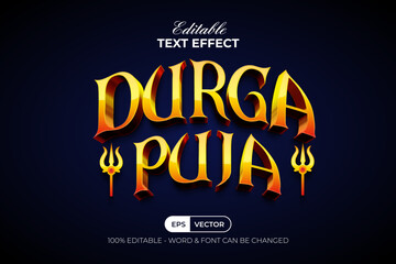 Fototapeta premium Durga Puja Text Effect Gold 3D Style. Editable Text Effect.