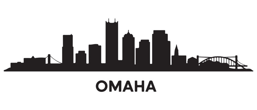 Omaha skyline silhouette. Black Omaha city design. Vector black silhouette. with white background