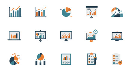 Business data analytics icons for presentations and reports