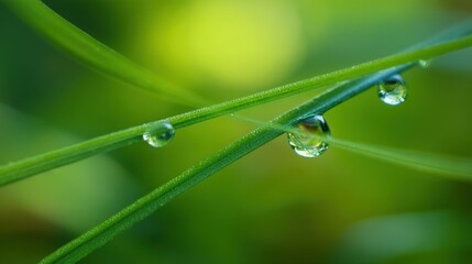 Morning dew glistens on teder grass blades, capturin the freshness of a springday.