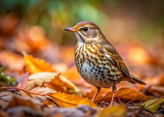Robin and sparrow on branches in natural wildlife setting