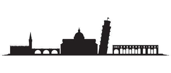 Obraz premium Pisa skyline silhouette. Black Pisa city design. Vector black silhouette. with white background
