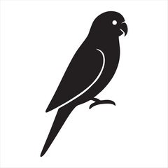 Black silhouette of a parrot perched on a white background isolated bird graphic