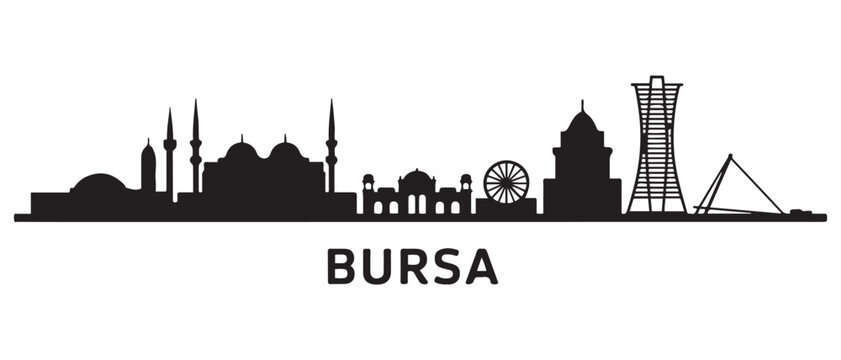 Bursa skyline silhouette. Black Bursa city design. Vector black silhouette. with white background
