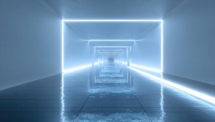 A futuristic, light-filled hallway