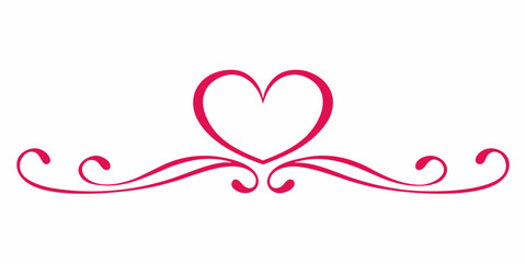 Elegant pink heart with decorative swirls and flourishes on a white background