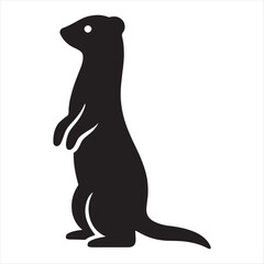 Silhouette of a standing ferret or weasel with alert eyes on a white background