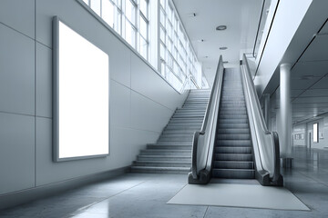 blank white digital signage display on an escalator ide for mockup business
