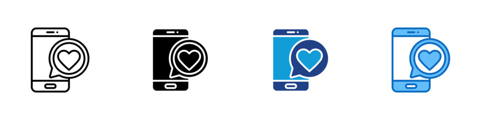 Mobile Engagement Multiple Style Icon Design Vector - smartphone displaying a badge with a heart. Represents mobile interaction, app feedback, and digital appreciation